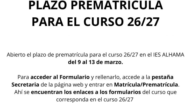 Prematrícula Curso 2026-2027